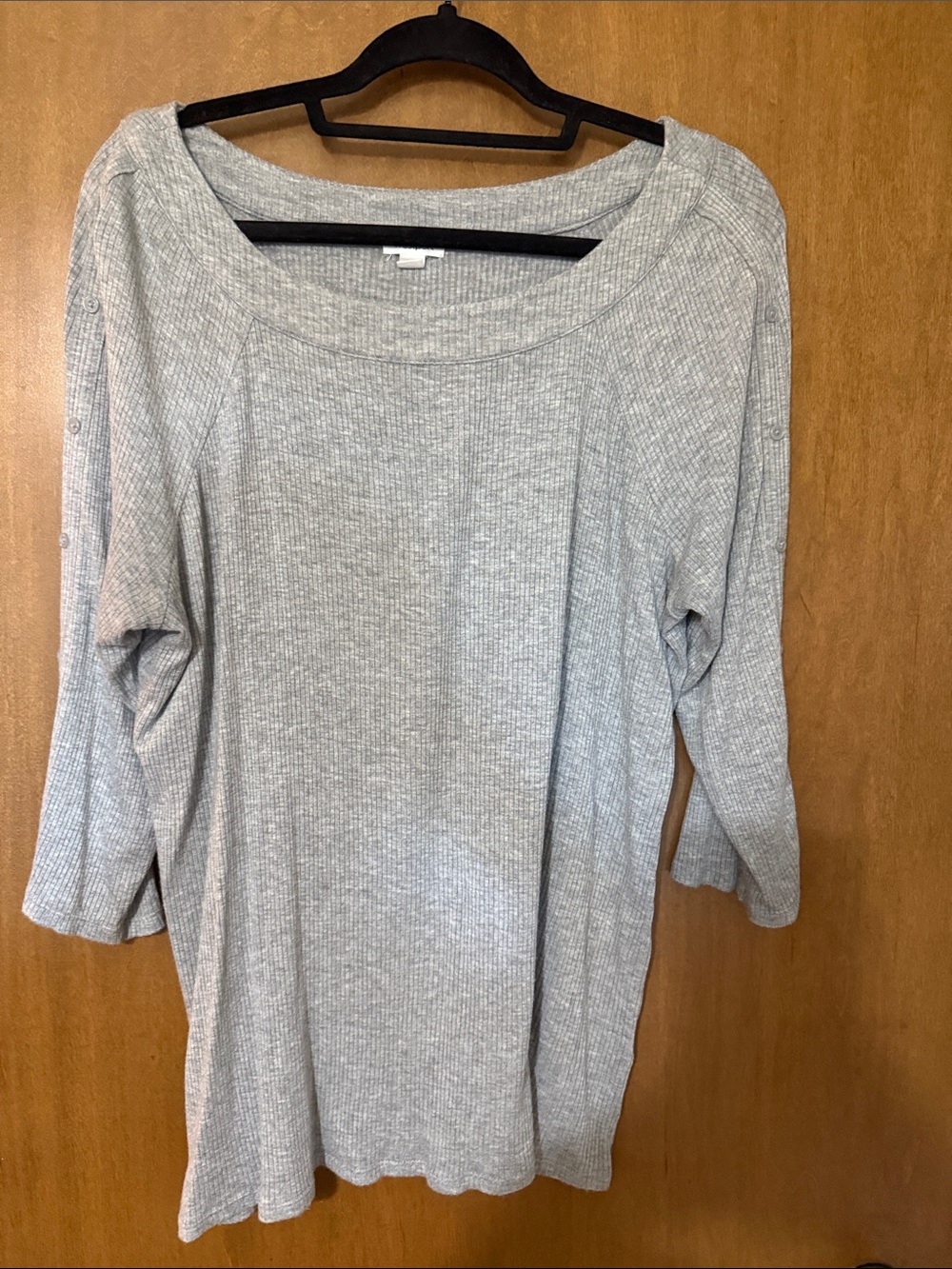 Westport Light Gray Ribbed Boatneck Long Sleeve Top